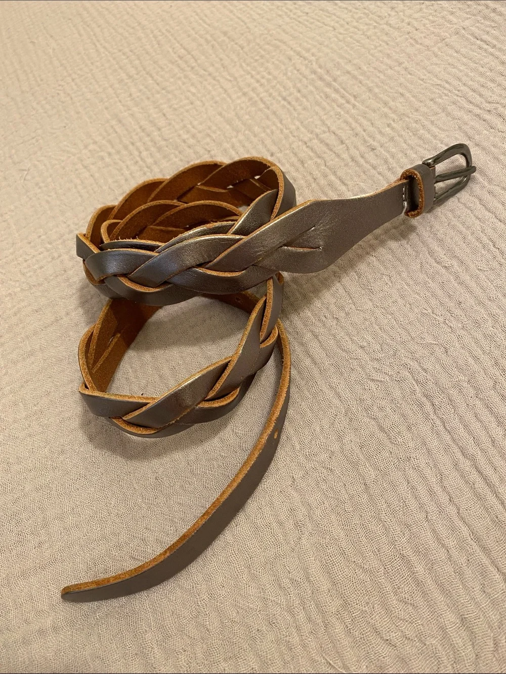 GAP Braided Leather Belt - Silver  with Tan Edges. Size M